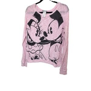 Disney Parks Pink Graphic Long Sleeve Sweater Mickey & Minnie Mouse Women's M